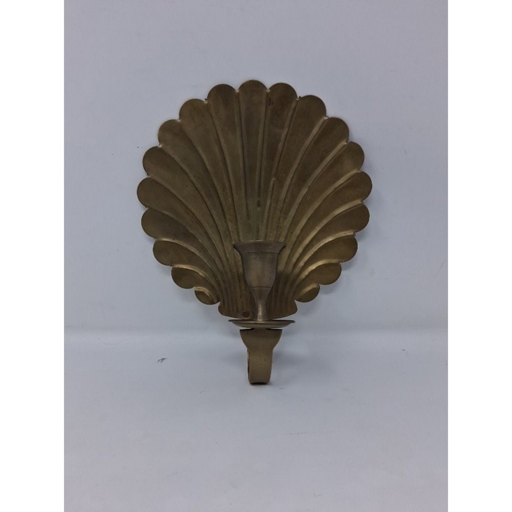 Vintage Brass Scalloped Seashell Wall Sconce Candle Holder Coastal Decor x
